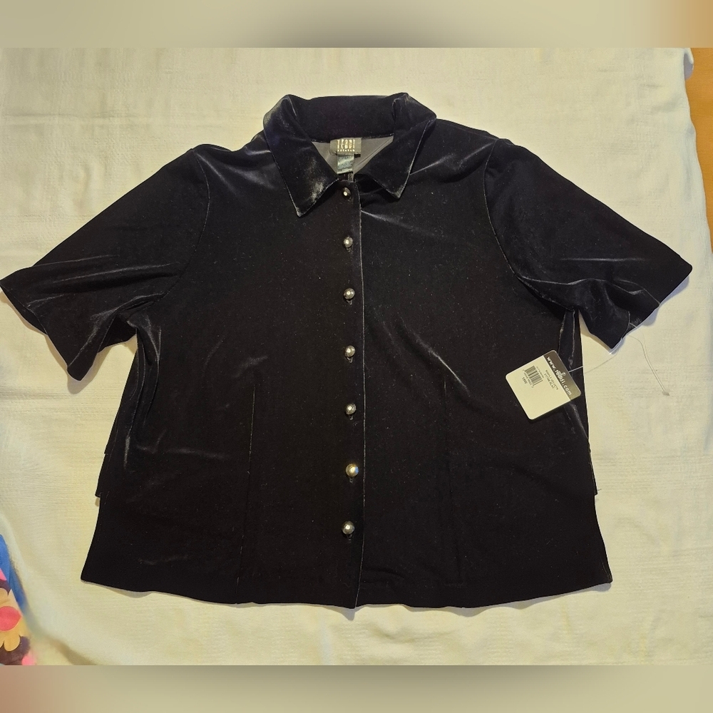 Teddi Evening women's 18W short sleeve black velvet shirt or blazer NWT Vintage